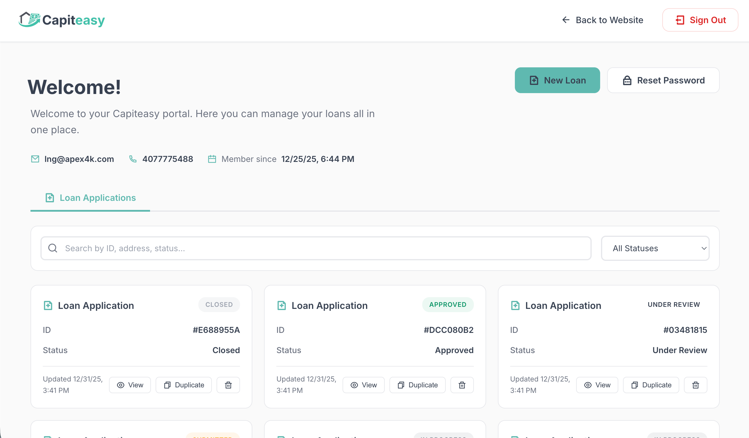 Investor Portal - Capiteasy